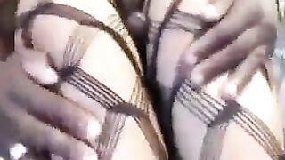 Thin woman with joy tries to push it deep in her ass