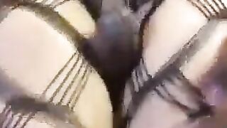 Thin woman with joy tries to push it deep in her ass