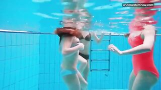 Barefoot beauties pose by the pool before getting naked, captured in stunning detail