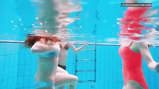 Barefoot beauties pose by the pool before getting naked, captured in stunning detail
