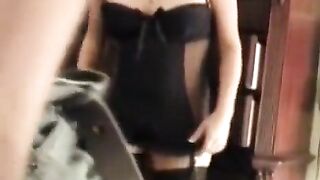 The husband came home to his sexy wife in a corset waiting for him