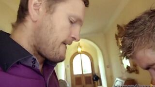 A cute girl in stockings gets her ass torn by two guys in a hot HD scene