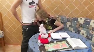 A cute baby arranged a lesson with her classmate and got fucked