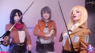 Cosplay threesome with wet pussies and close-up action - CUT version
