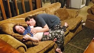 The man skillfully licks the pussy of his fat wife