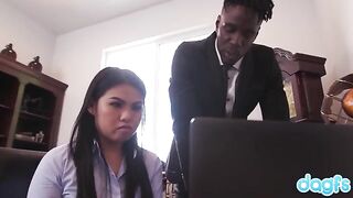 Cindy Starfall fucked during a job interview by a big black cock