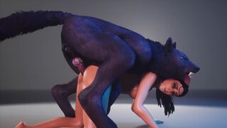 A hot chick is being fucked by a wild werewolf in this hot vid