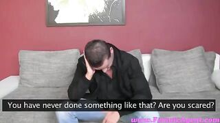 The chick forced the guy to make a blowjob at the casting couch