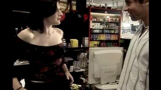 A quickie with a saleswoman right behind the counter