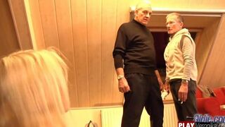 Bearded man with gray hair has sex with a young girl
