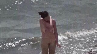 Nudist beauty has sex with her lover on the beach