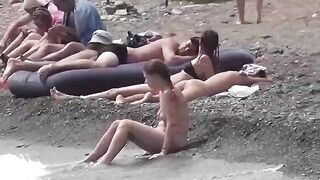 Nudist beauty has sex with her lover on the beach