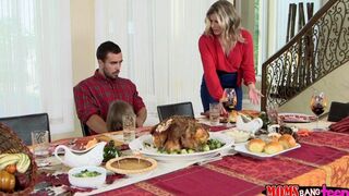 The family dinner turned into a passionate FFM threesome sex