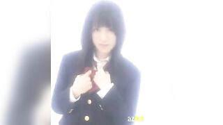 Hot Japanese schoolgirl masturbates, showing off her small boobs and cute pussy