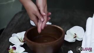 A friend gave a sensual massage to her friend in an erotic setting