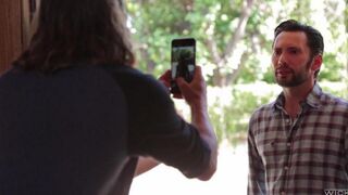 A guy shot his cum right at the cheek of a sexy member