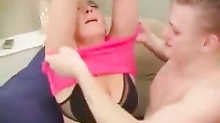 The old lady is being fucked in a chair, it’s not polite