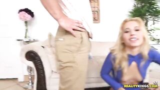 A blonde girl with cancer was fucked on the couch