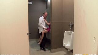 Blonde woman has sex in restaurant toilet with waiter