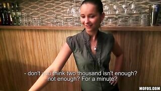 A cute girl is fucking with her bartender boyfriend in POV