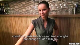 A cute girl is fucking with her bartender boyfriend in POV