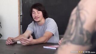 The guy fucked the attached girl with stockings on her legs
