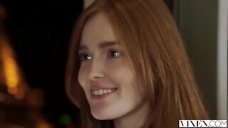 The guy licked the pussy of the red-haired girl, then fucked her hard