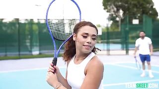 Girl was practicing sports and met a new friend today