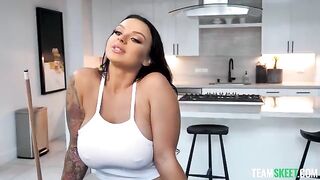 Shooting balls for boob shots with a stunning brunette in action