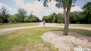 Cute girl is fucking with a guy in the park, it's fun