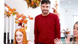 A Thanksgiving Tie Breaker - a hot redhead threesome on the couch