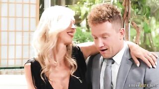 A super hot blondie is getting fucked in a steamy FFM scene