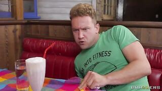 Blonde woman fucked in the ass in the diner toilet