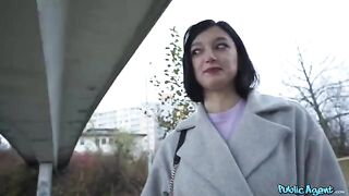 A cute little Russian girl is picking up guys on the street