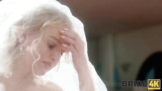 A hot blond girl is fucking in stockings because of the wedding cancellation
