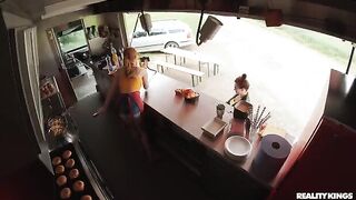 The guy fucked a red-haired slut on the kitchen table