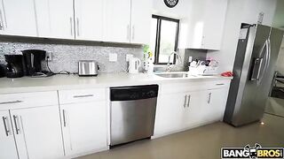 A naked maid is cleaning the house without any clothes on