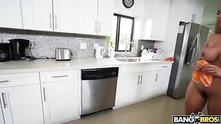 A naked maid is cleaning the house without any clothes on