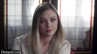 A gorgeous blonde, Amber Moore, is getting fucked by a man in uniform