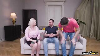 Two cocks are not enough for a hot blonde to suck