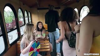 A bunch of young girls have a great time at the party without panties