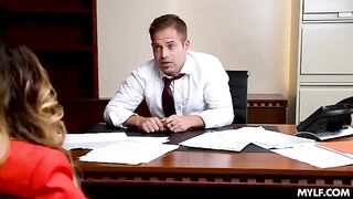 Two horny MILFs are getting fucked in the office by a boss