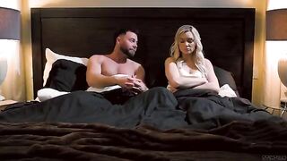 A night full of passion with a blondie on the bed