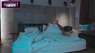 The girl crashed on the sofa in her stepbrother's room after the party
