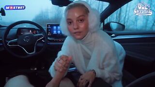 A beautiful and sexy college girl gets fucked by a stranger in his car