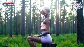 A cute girl sucks the cock of her neighbor in the forest