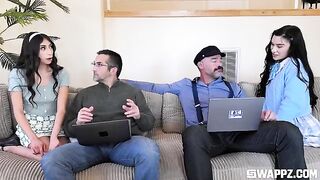 Sex party with young girls on the couch, an elite babe experience