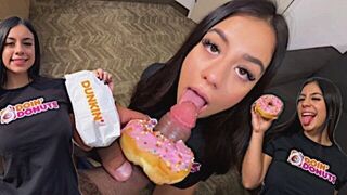 The man brought the girl dessert and they had sex - a sweet treat