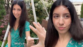 A girl has a little dirt on her face after the guy finished