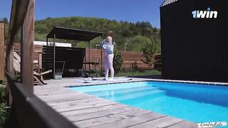 Workout with a girl in the swimming pool